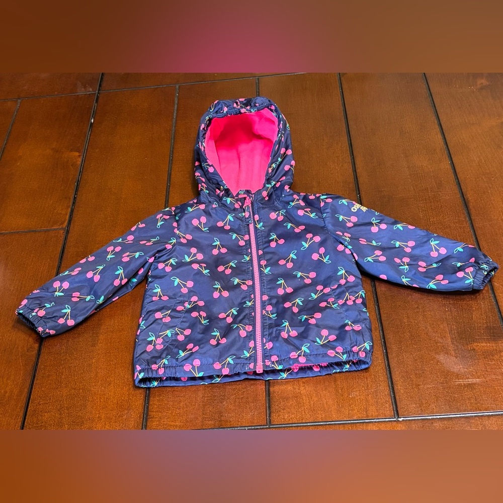 OshKosh B'gosh Cherry Print Raincoat with Pink Lining (Like New)